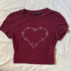 Burgundy Bedazzled Heart Crop Top